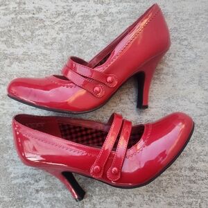 BONGO Y2K Red Fiona Mary Jane Pumps, Rockabilly Retro Heels, Sz 9.5